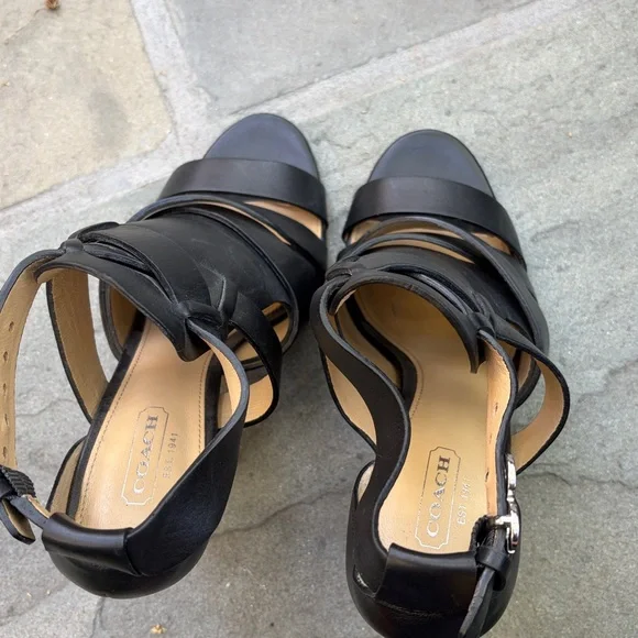 Coach MILA Black Leather Buckle Sandals Dress stiletto Size 6.5 - Picture 12 of 13